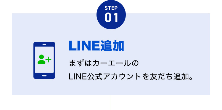 STEP01 LINE追加／まずはカーエールのLINE公式アカウントを友だち追加。